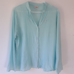 Cleo Blouse Light Aqua with embroidery and bling